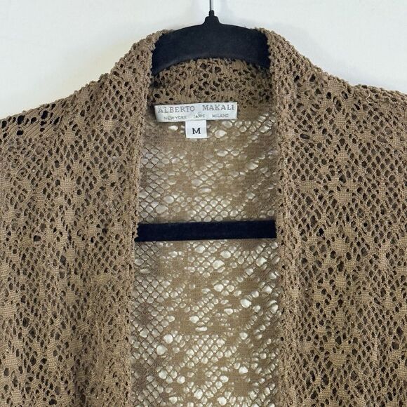 Alberto Makali Womens Medium Brown‎ Asymmetrical Hem Open Knit Cardigan Sweater - Picture 3 of 6
